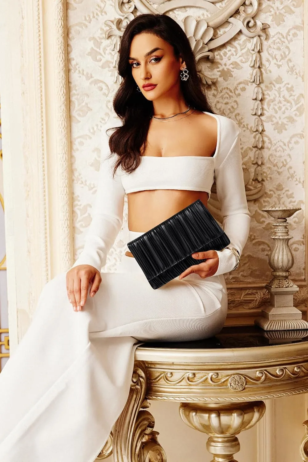 BABEYOND Clutch Purses for Women - Evening Bag Pleated Flap Clutch for Formal Party Cocktail Prom Wedding Handbags
