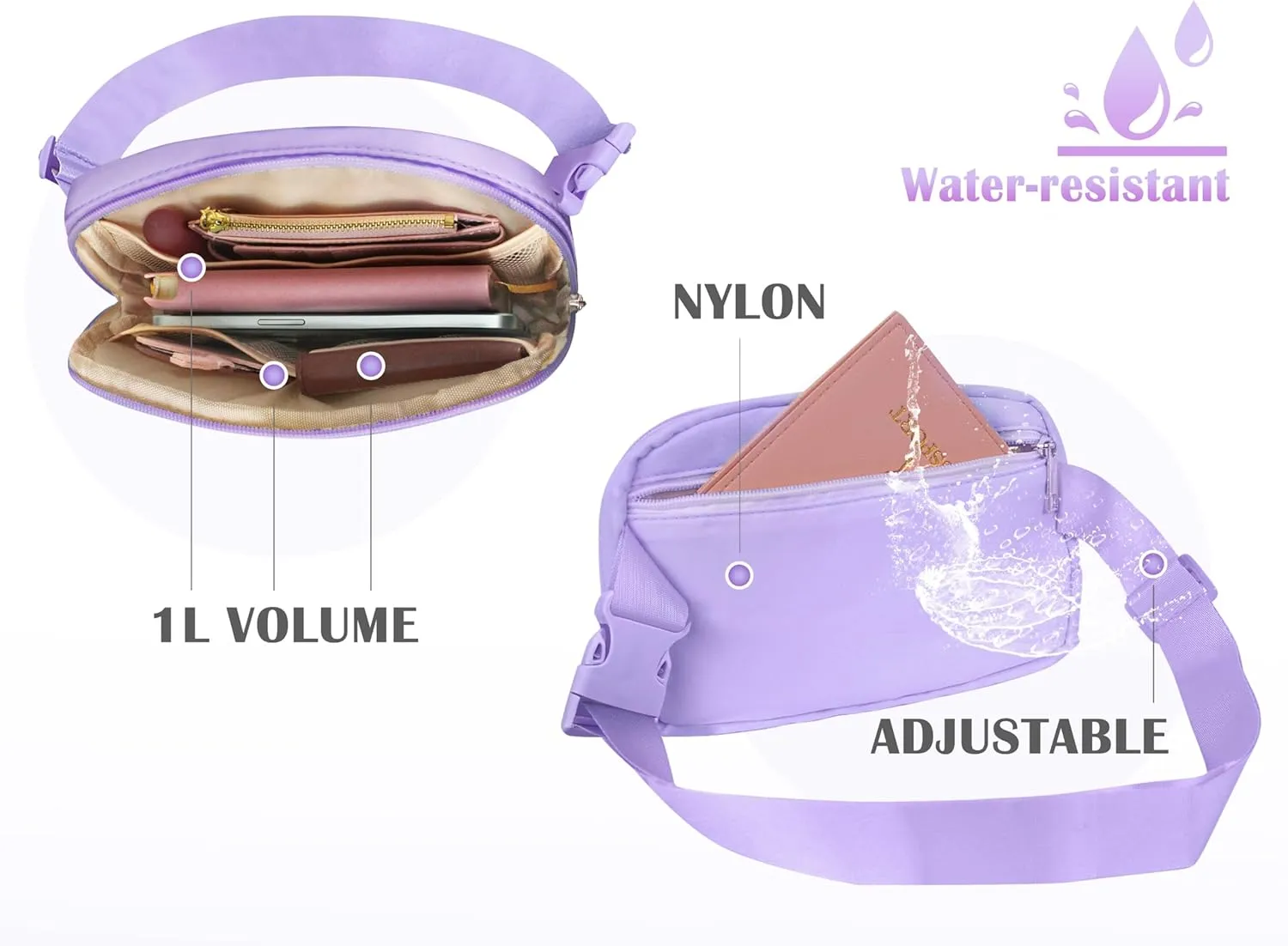 COSHAYSOO Valentines Birthday Initial Gifts for Teen Girls 5 6 7 8 9 10 11 12 13 14 Year Old Purple Fanny Pack for Girls Belt Bag Crossbody Travel Purse Unique Trendy Preppy Stuff Chenille Letter I