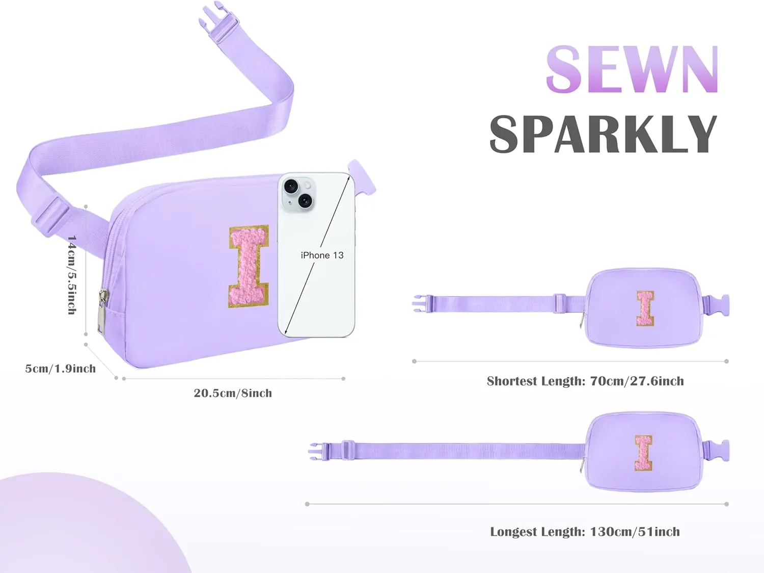 COSHAYSOO Valentines Birthday Initial Gifts for Teen Girls 5 6 7 8 9 10 11 12 13 14 Year Old Purple Fanny Pack for Girls Belt Bag Crossbody Travel Purse Unique Trendy Preppy Stuff Chenille Letter I